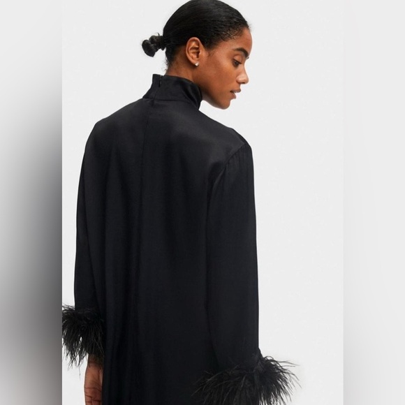Sleeper NWT Black Satin Shirt Dress with Detachable Feather Trim - Picture 13 of 13